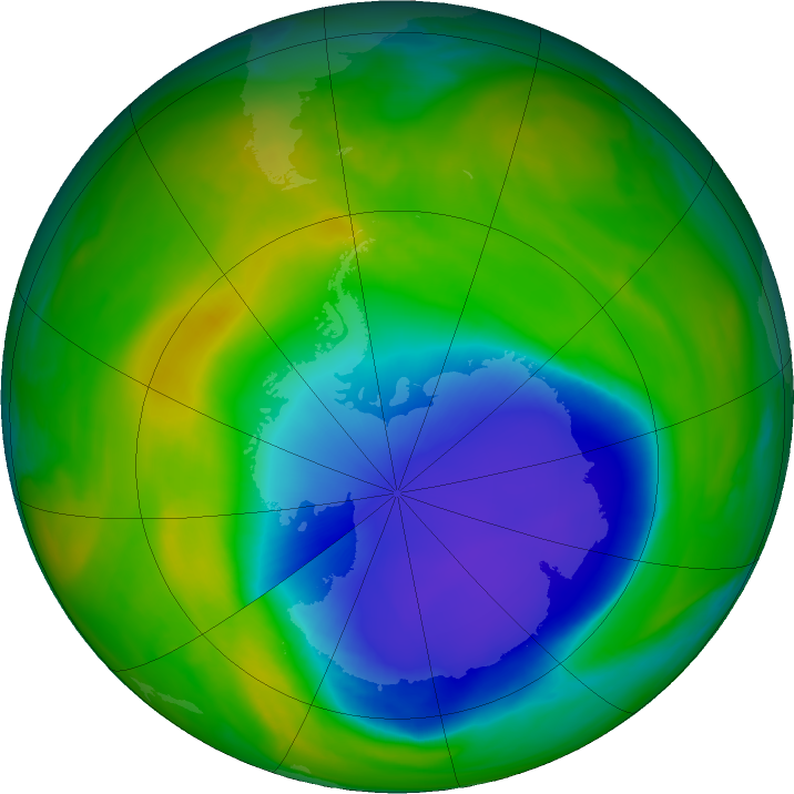 Antarctic ozone map for 11 November 2023